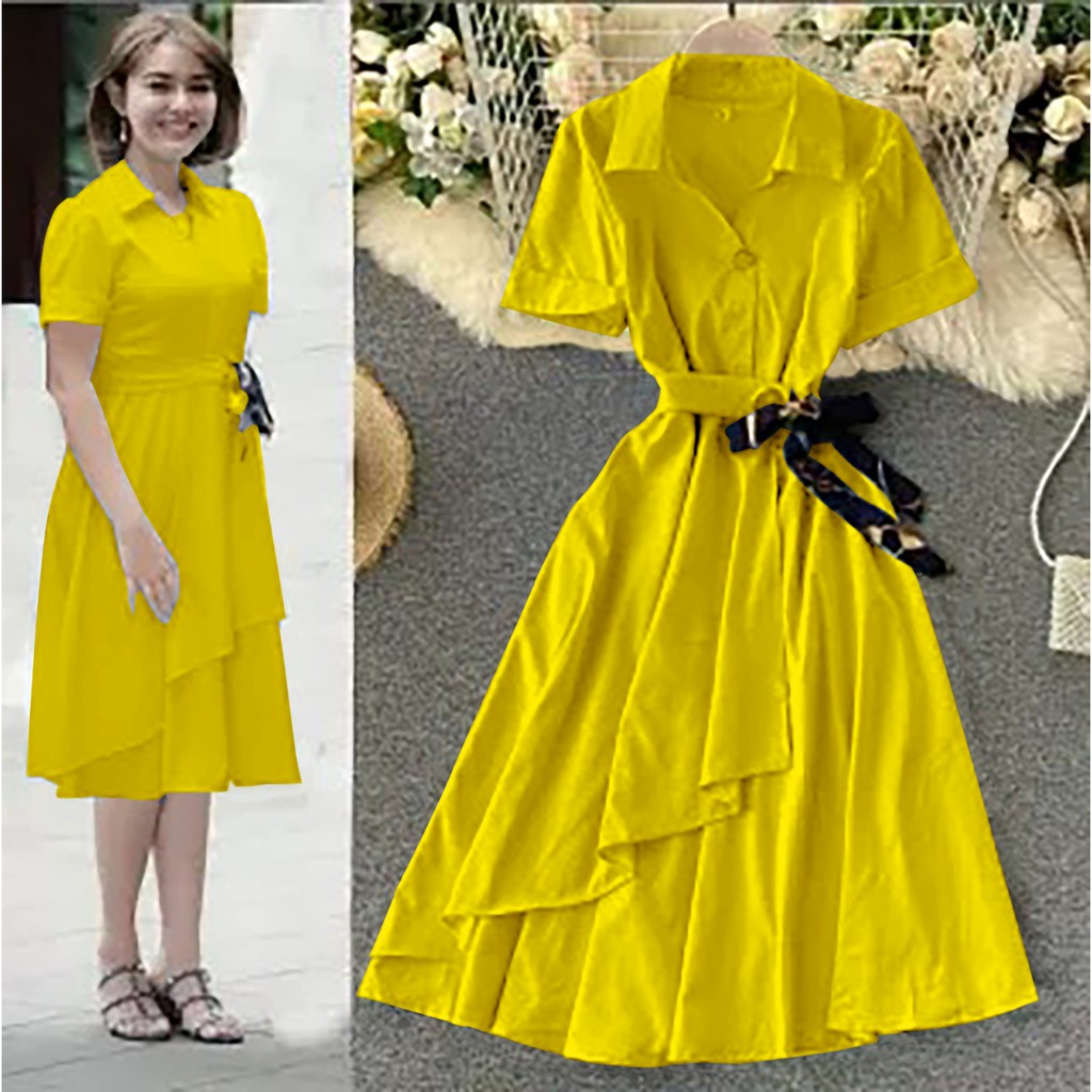 WSE390 - Dress Amanda Dress Wanita Elegant Mosscrepe PREMIUM Dress Tulip UK L-XL LD 100 - 106 CM PJ 100 CM Dress PREMIUM QUALITY