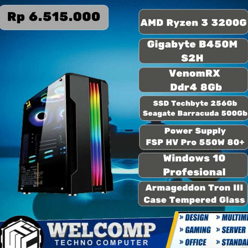 Rakitan PC AMD Ryzen 3 3200G Class Gaming Mid End Garansi Resmi