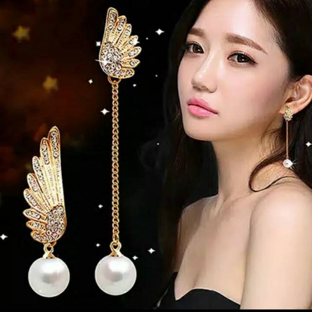 Anting fashion wanita motif wing angel mutiara imitasi cantik