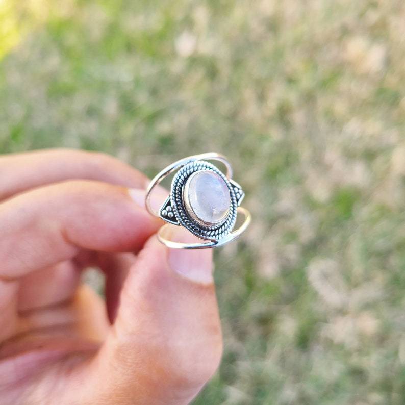 Cincin Batu Bulan Gaya retro Etnik Untuk Wanita