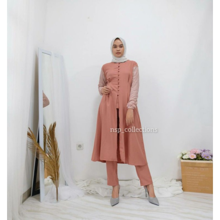 Setelan baju kondangan brukat busui friendly