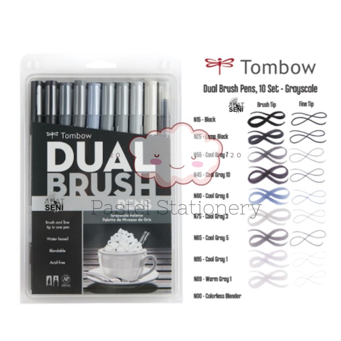 

Tombow Dual Brush Pen Set 10 Art Marker Grayscale Palette Colors
