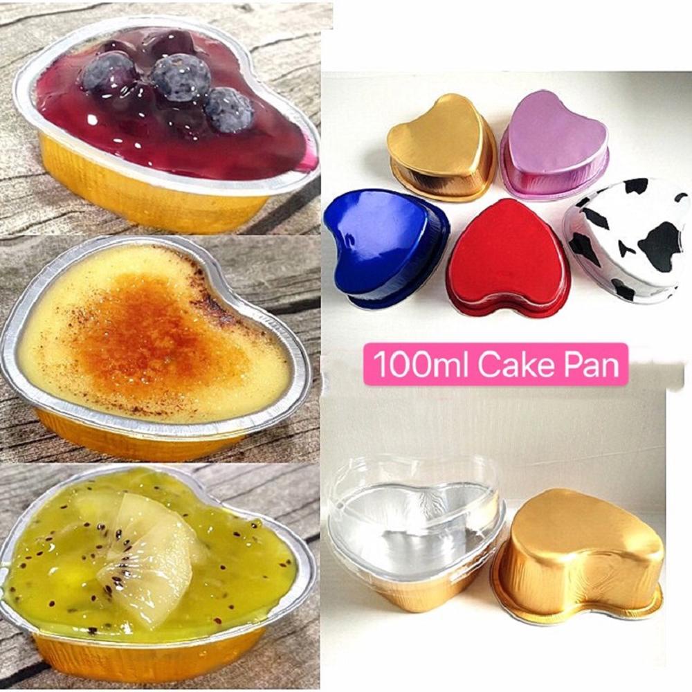 Suyo Cangkir Pudding Bentuk Hati Bahan Aluminum Foil Dengan Tutup