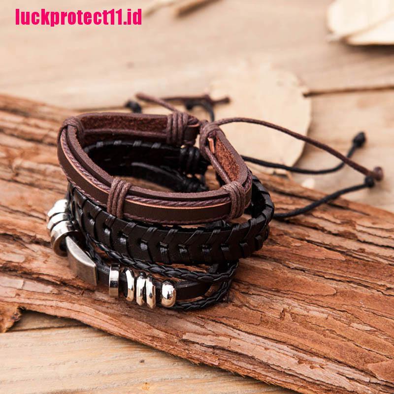 【LUCK】6 PCS/set Vintage Men Bracelet Multilayer Leather Rope Wax Rope Braided Bracelet