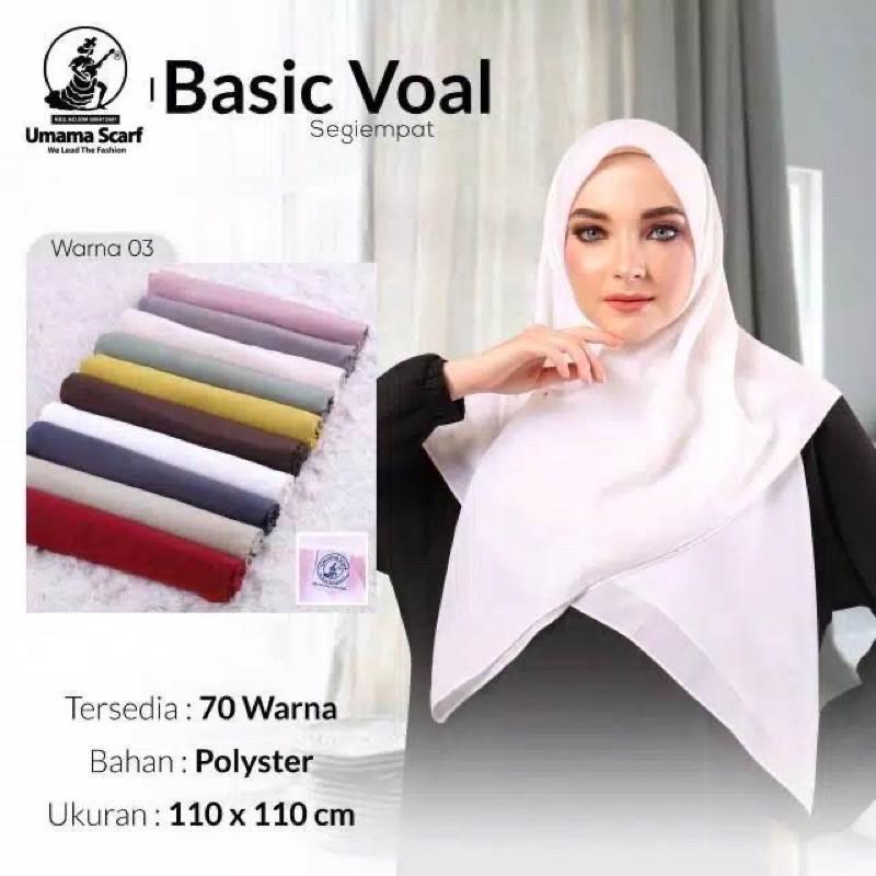 (Part 1) Kerudung/jilbab/hijab segiempat polos premium Umama Basic Voal / Organic Plain / Voal Squar
