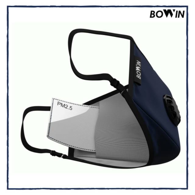 Masker BOWIN N95 CV auto urban masker motor anti polusi dengan filter karbon warna Navy refil N95