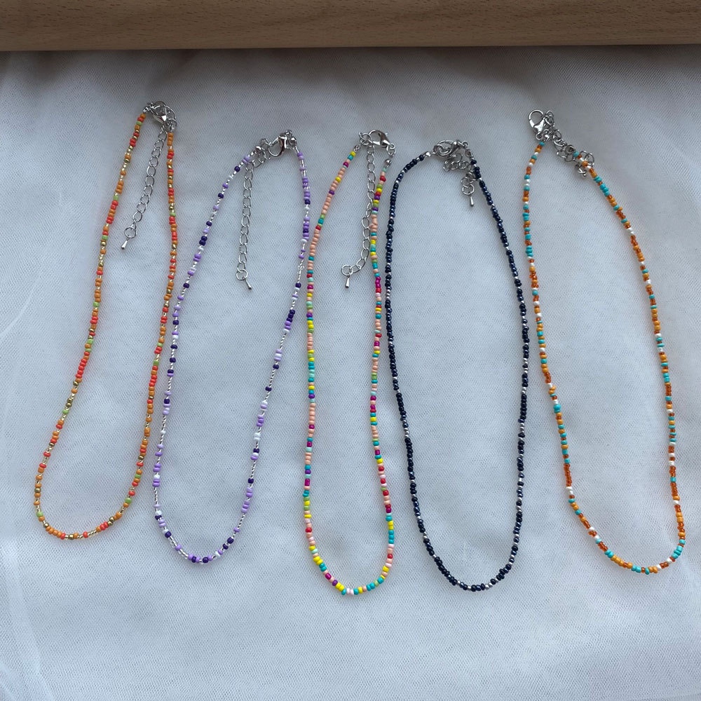 Korea Vintage Color Ceramics Rice Bead Crystal Necklace Flower Pendant Necklace