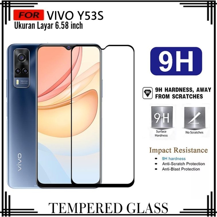 PROMO TEMPERED GLASS VIVO Y53S ANTI GORES KACA LIST HITAM FULL LAYAR ANTI BEKAS SIDIK JARI