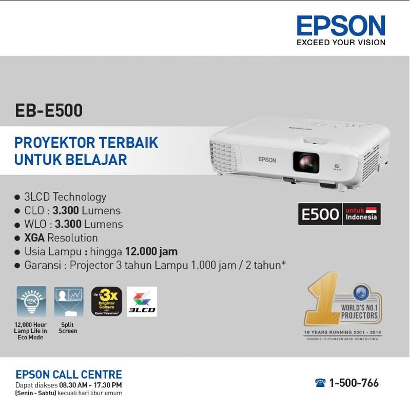 PROYEKTOR EPSON EB-E500 XGA 3300 ANSI