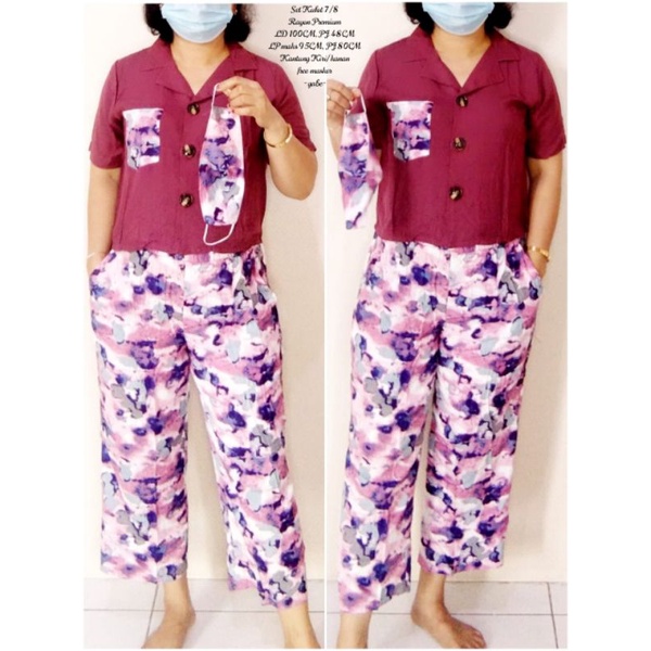 Setelan 7/8 Katun Rayon Premium blouse dan celana