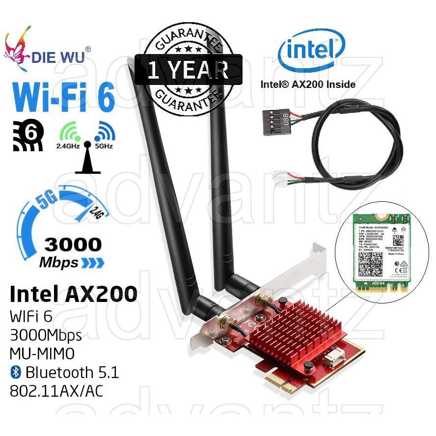 Intel AX200 WIFI 6 pci express bluetooth 5.1 802.11ax ac wireless ...