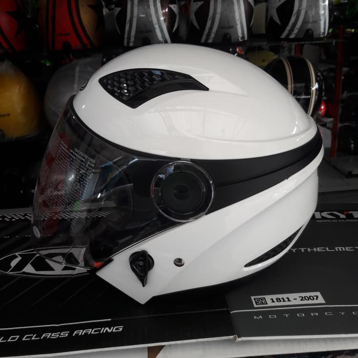 Helm Zeus 610 White Glossy Putih Polos Double Visor