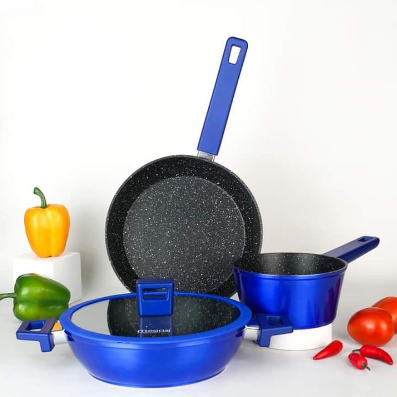 Magna Ultra Cookware Set Midnight N Magna Ultra Knife Set of 11 Pcs Blue Panci Set Food Grade Forged