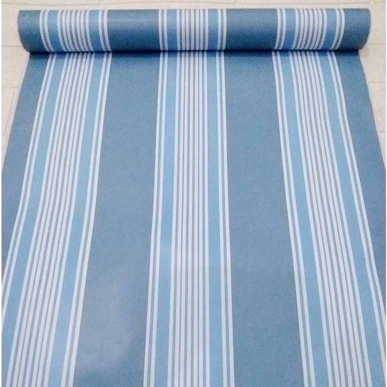 Wallpaper roll 8m x 45 cm salur biru 1 roll