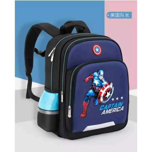 Tas Sekolah untuk Anak Laki-laki Kapten Amerika Spider Man Ransel Ortopedi Bahu Siswa Dasar Kelas 1-3 Mochila