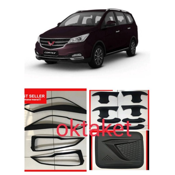 paket lengkap garnish outer handle tank cover Wuling Cortez hitam chrome