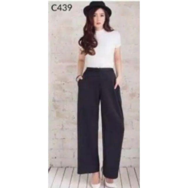 Celana kulot panjang bahan babat-hitam