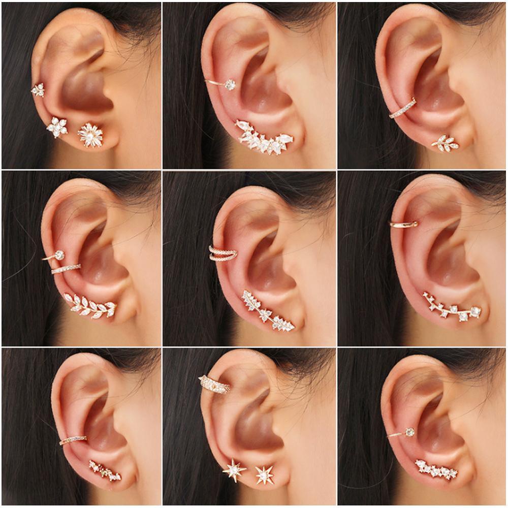 Suyo Anting Stud Wanita Bungkus Stud Klip Berlian Imitasi Ear cuff