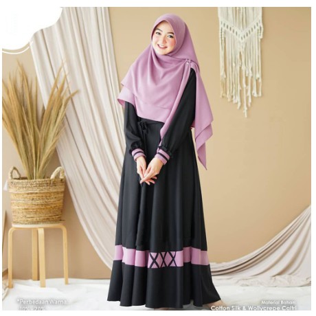 Gamis Remaja Set Hijab Premium Mosscrepe Terbaru | dewasa busui syari modern putih 019 Sabyan pesta