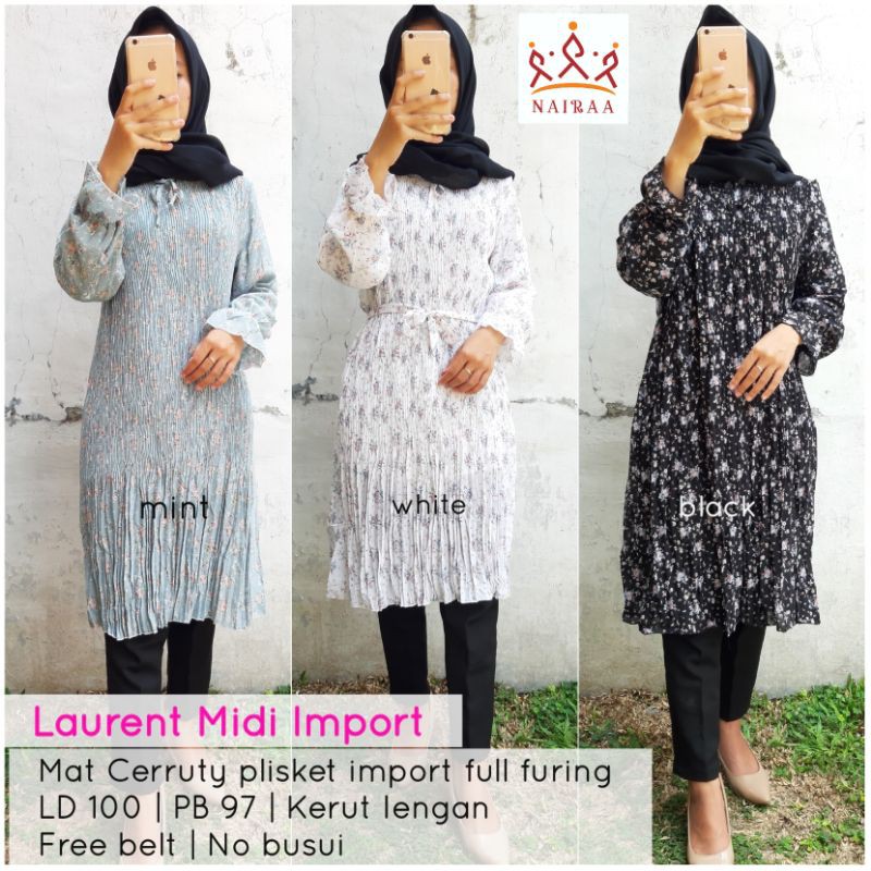 laurent midi tunik import plisket full furing