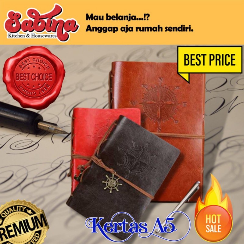 Buku Catatan Binder Sampul Cover Kulit Retro Compass Kertas A5