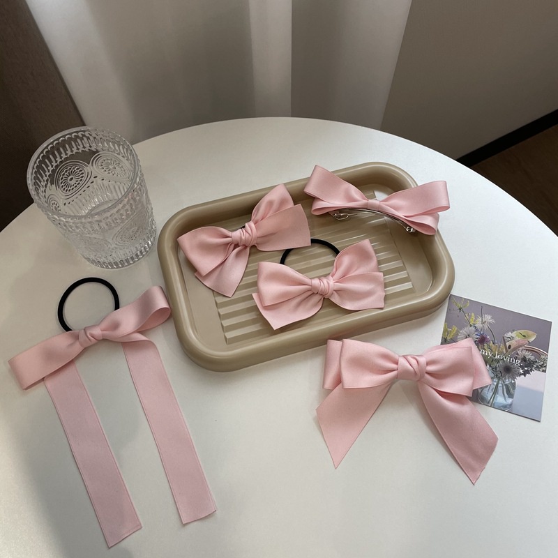 JEPIT RAMBUT PITA PINK MERAH MUDA ELEGAN SATIN SILK KAIN MUTIARA PEARL RIBBON HAIRCLIP BESAR SOFT COLOR WARNA PASTEL HAIR SNAP AKSESORIS ACCESSORIES PIN KOREA PRINCESS STYLE