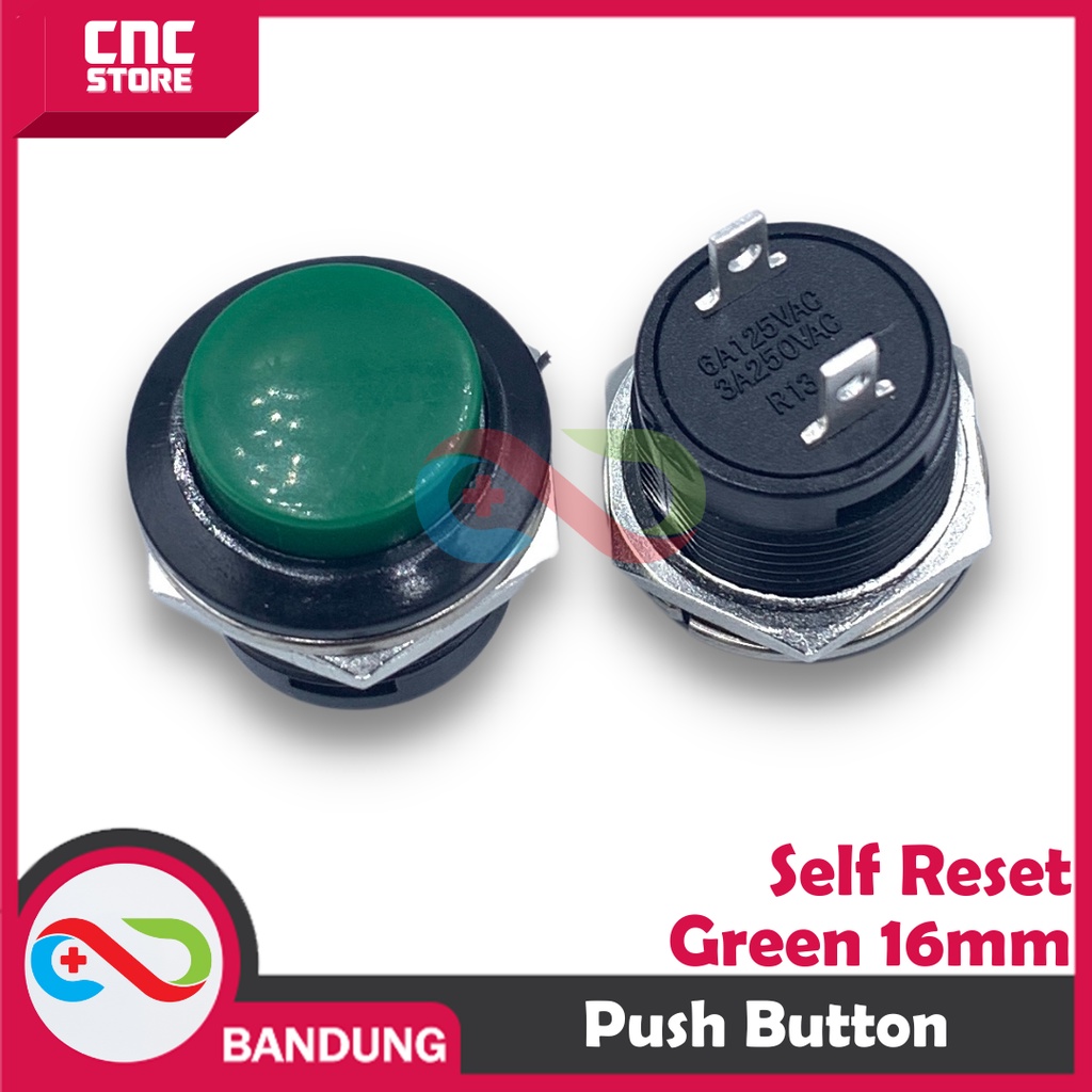 PUSH BUTTON NON LOCKING 16MM SELF RESET WARNA HIJAU