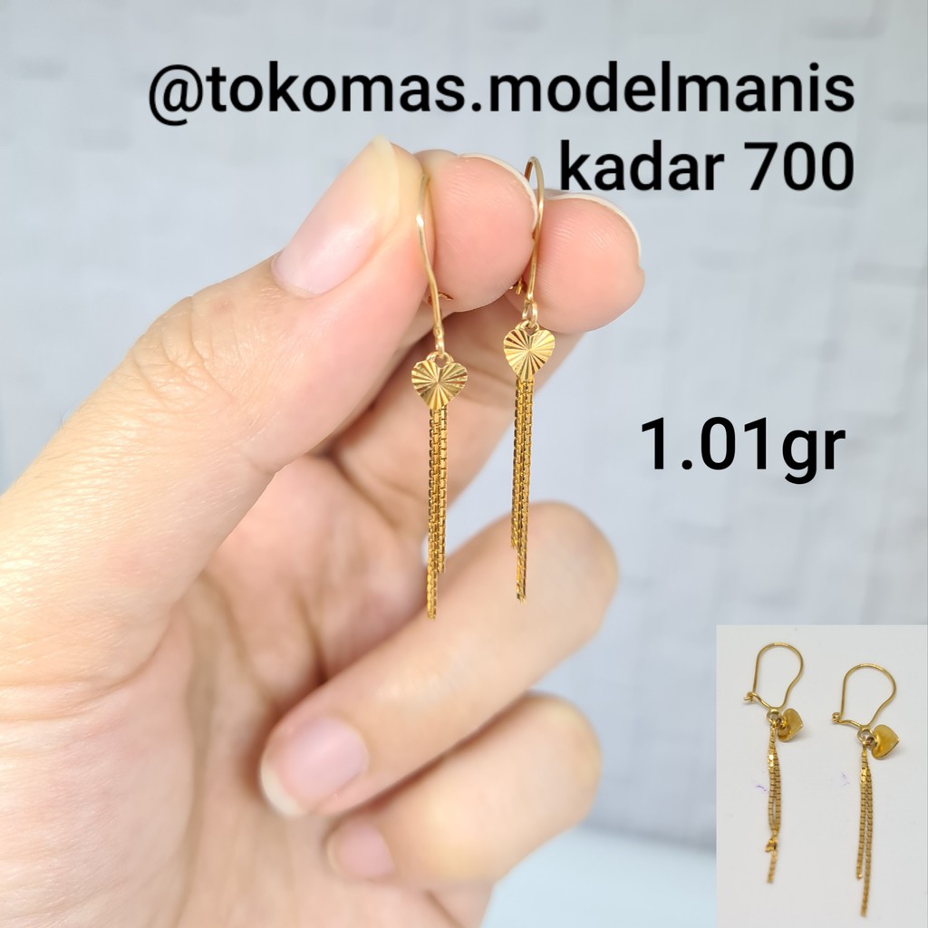 Anting desi emas kuning panjang ringan kadar 700