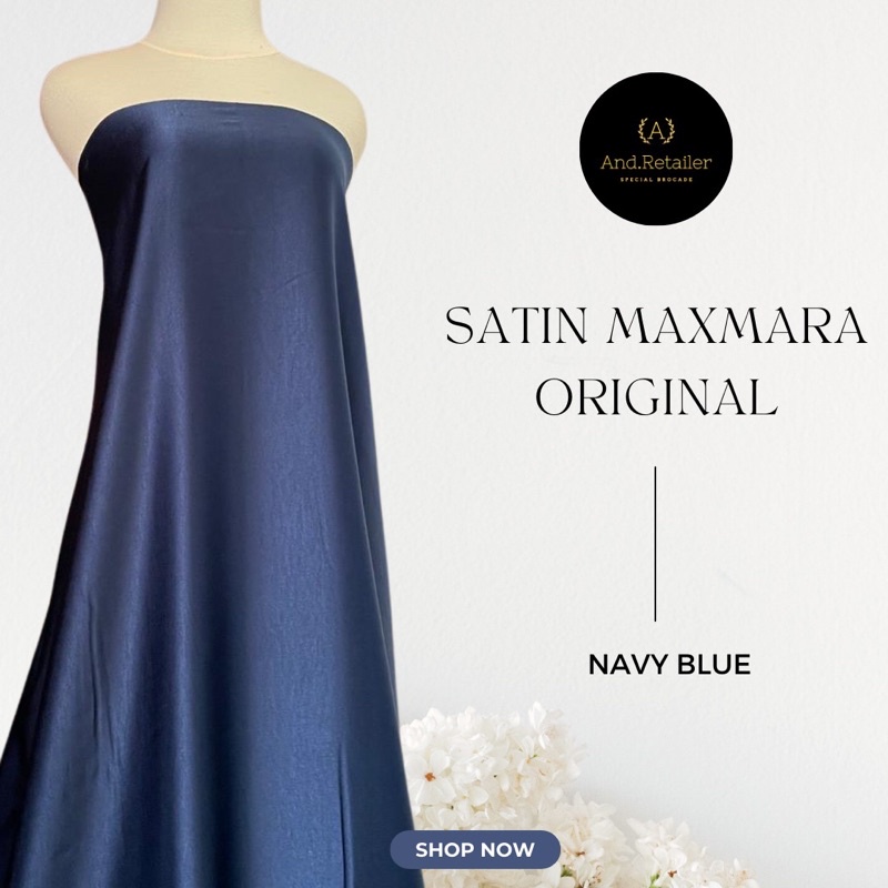 Kain Satin Maxmara Pure Silk Original Warna Navy Blue Biru Dongker