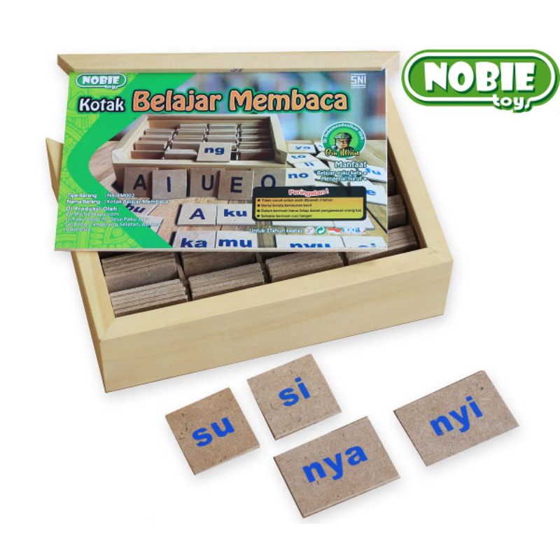Kotak Belajar Baca, membaca mainan edukasi / edukatif kayu SNI pipih flanel ape TK Paud