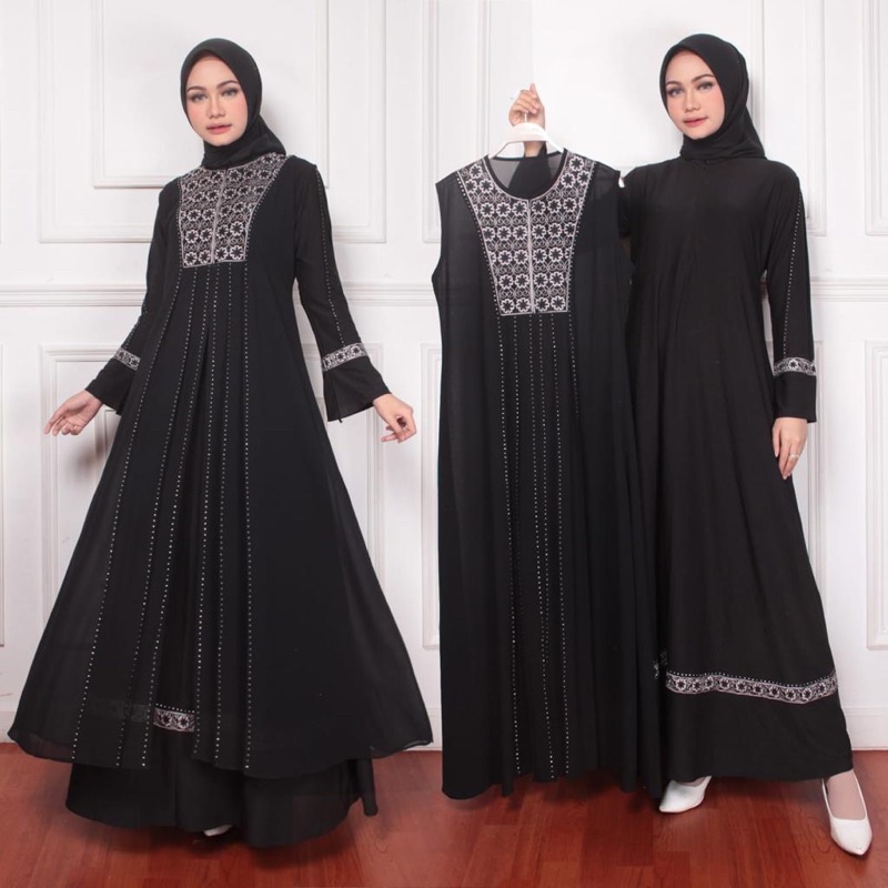 RINA BUSANA - COD - Gamis Abaya Turkey Terbaru 2022 - Baju Gamis Abaya 2 in 1 - Gamis Abaya Hitam Tu