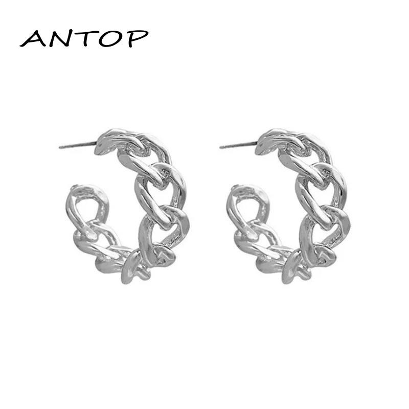 Anting Stud Rantai Model Hollow Bahan Metal Gaya Retro