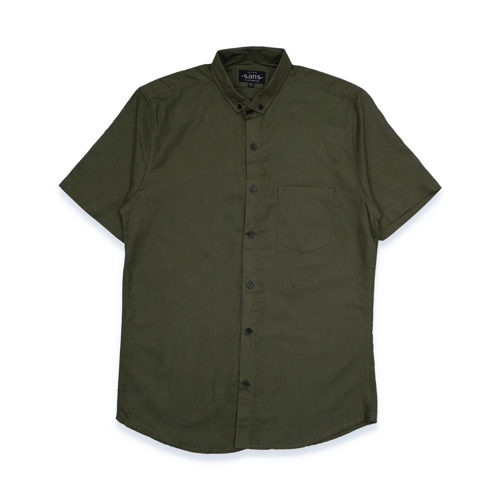 SANVANINA Kemeja Lengan Pendek Pria Hijau Army | Short Basic Rami Army Green 1507E