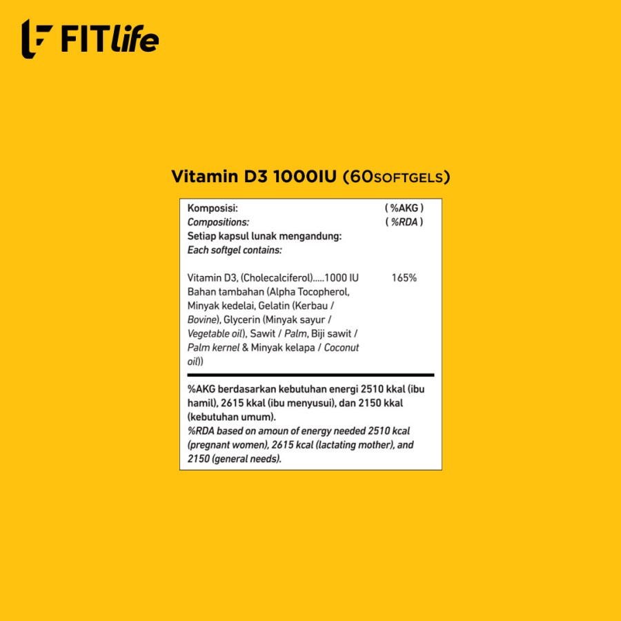 Fitlife Vitamin D3 1000IU 60 Softgels 1000 IU BPOM