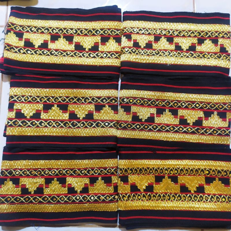 Bisban / Selendang Tapis Lampung Motif Abung Murah-Tajuk Payet Hitam