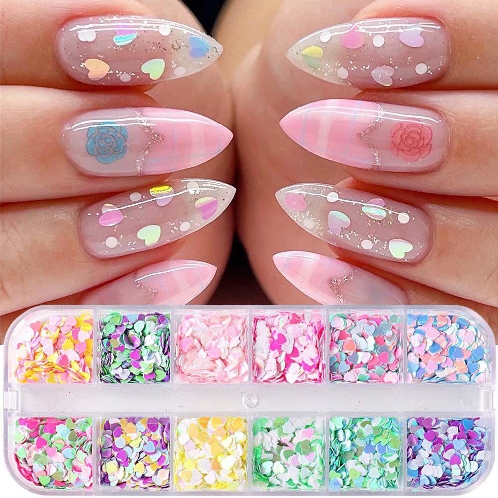 Mxbeauty Nail Art Payet Wanita 12kisi Manikur Aksesoris DIY Perhiasan Kuku Nail Art Patchs Heart Nail Art Sequin