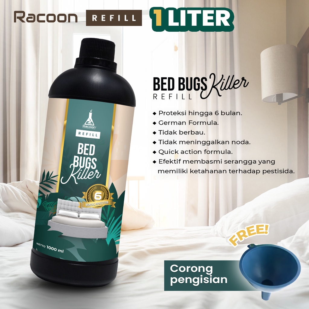 Racoon Obat Anti Kutu Kasur 1 LITER Racoon Bed Bugs Killer / Tungau / Tahan 6 bulan kutu busuk