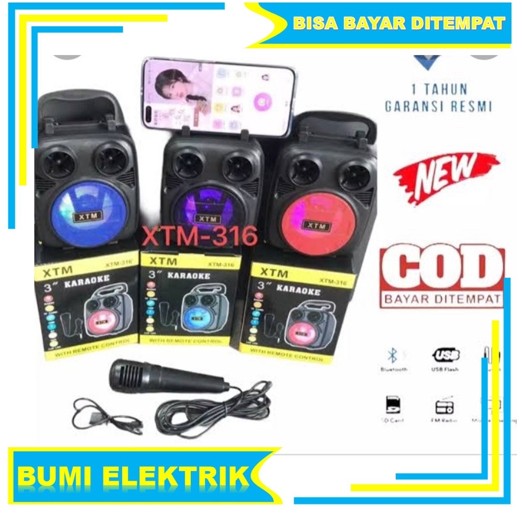 Bisa COD XTM-316 Speaker Mic Karaoke Wireless Portable Music Speaker Bluetooth Karaoke XTM 316 Speaker Ukuran 3 inch