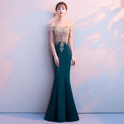 Putri duyung gaun malam, Appliques manik-manik gaun prom, Gaun pesta panjang pengantin