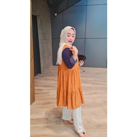 Akasha Mustard TUNIK BAHAN KATUN RAYON PREMIUM WARNA MUSTARD DENGAN MOTIF POLKADOT atau SEMI DRESS W