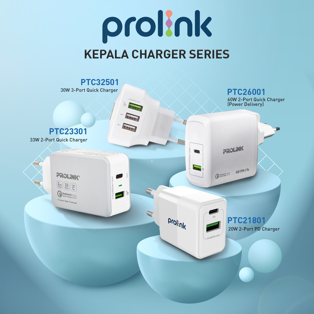 Prolink Kepala Charger 33W 3-Port QC3.0 PTC233001 Adapter Quick Charge Fast Charge Samsung Iphone