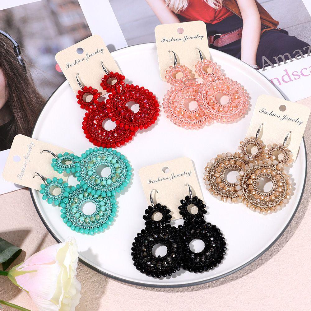 R-flower 1pasang Manik-Manik Anting Vintage Aksesoris Perhiasan Handmade Boho Beaded