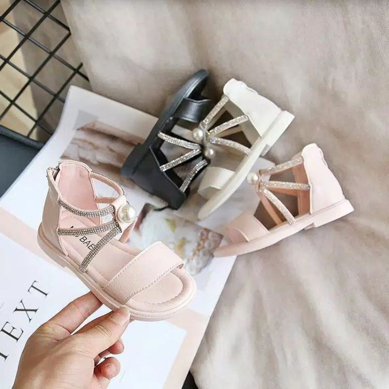 22-31 Sandal Shoes Mg Baby Girl Pearl Gladiator White Black Pink Sepatu Sendal Pesta Anak Cewek Hita