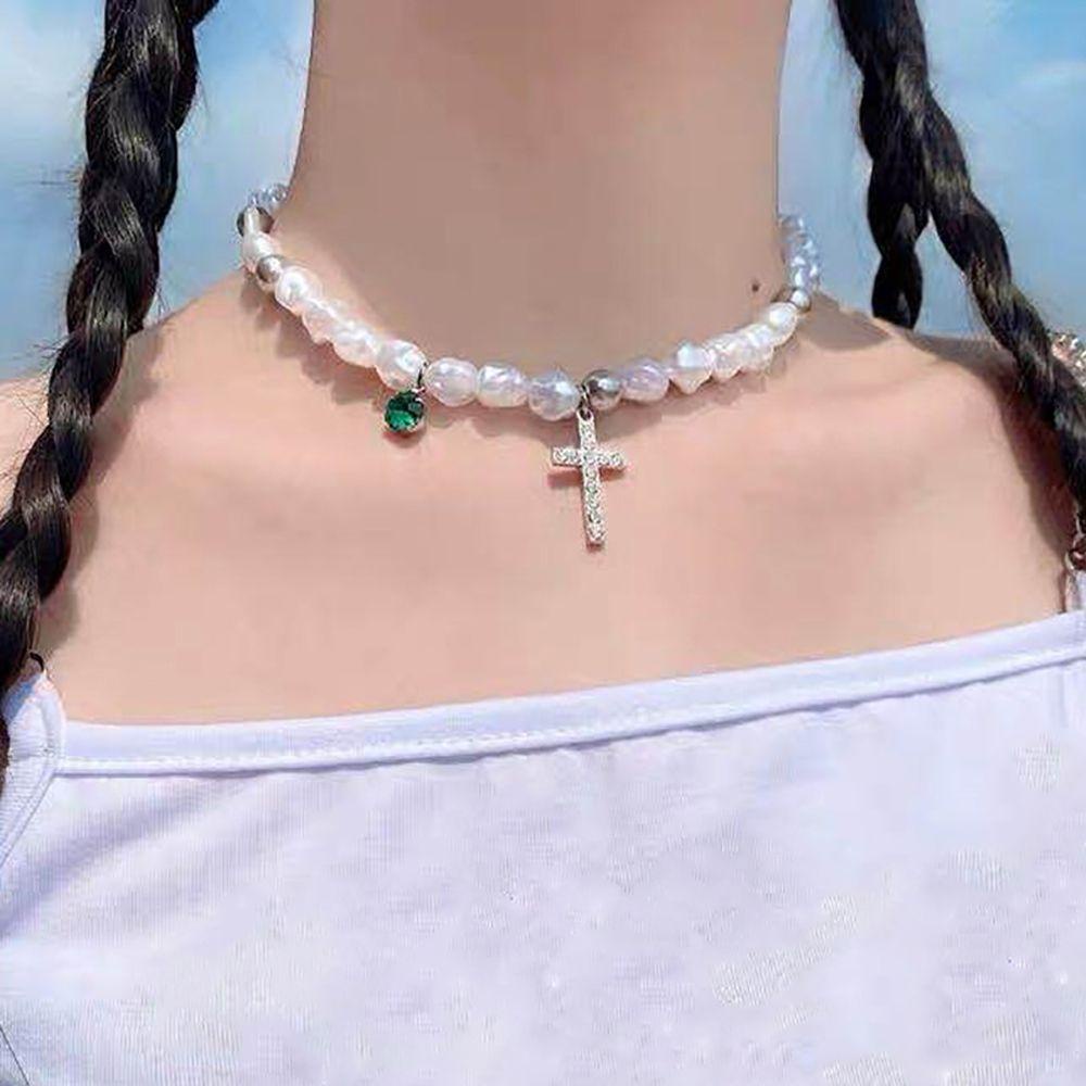 Needway Kalung Gaya Korea Punk Temperamen Liontin Salib Untuk Pria Kristal Perhiasan Leher Fashion