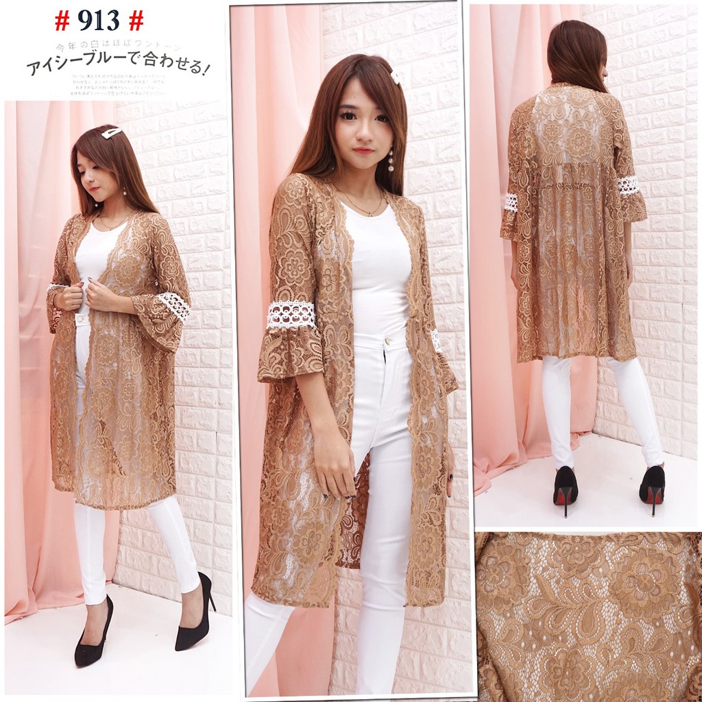 hijab loverz baju wanita Long Outer Renda Cardigan Lace Import / busana pantai Summer Wear [913]