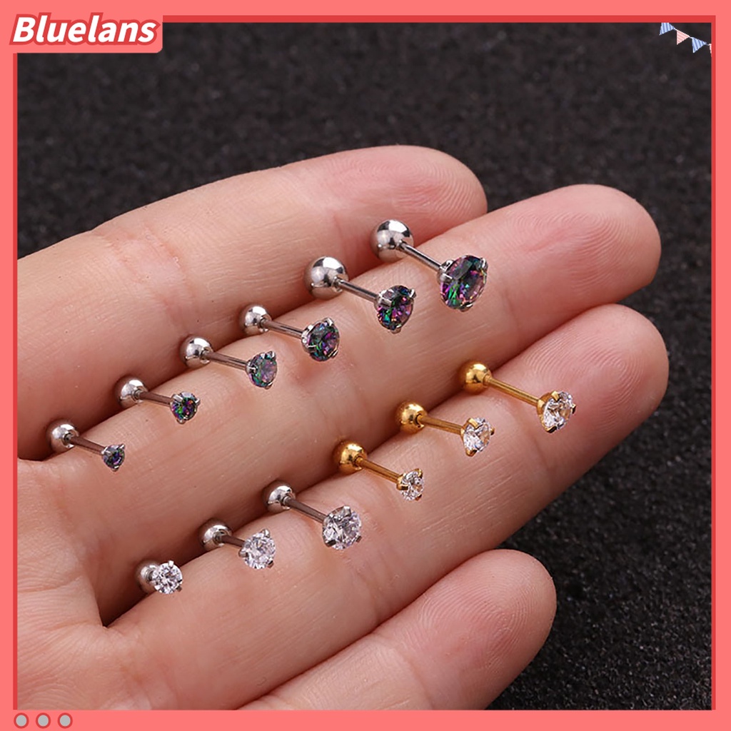 1 Pc Anting Stud Cubic Zirconia Warna-Warni Untuk Wanita
