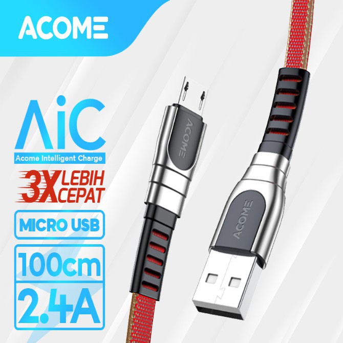 KABEL DATA MICRO USB ACOME 100CM CABLE AIC FAST CHARGING 2.4A GARANSI RESMI