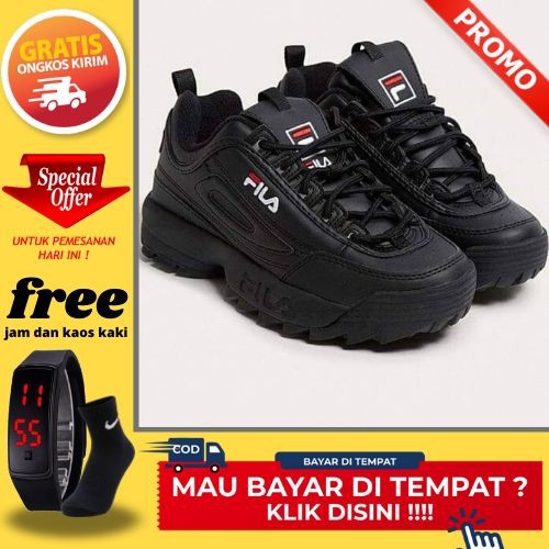 Sepatu Fila Full Black Distributor 2 Original UA BNIB Made In Vietnam