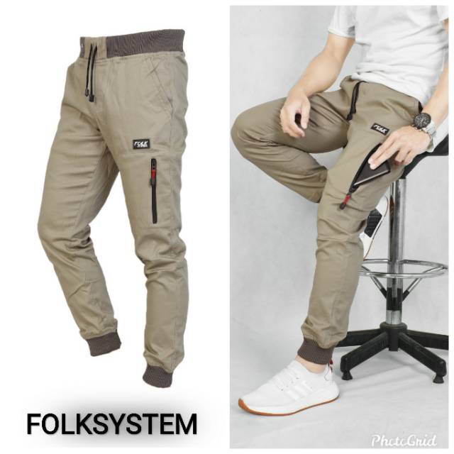 Celana chino joger cargo zipper terbaru