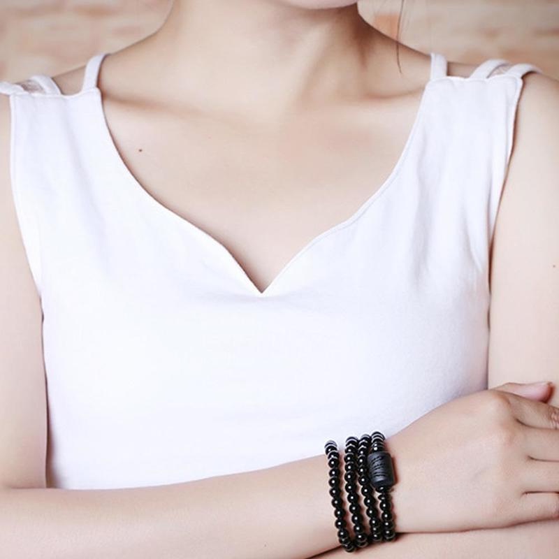 Gelang Manik-Manik Obsidian Bulat Motif Naga Phoenix Warna Hitam Gaya China